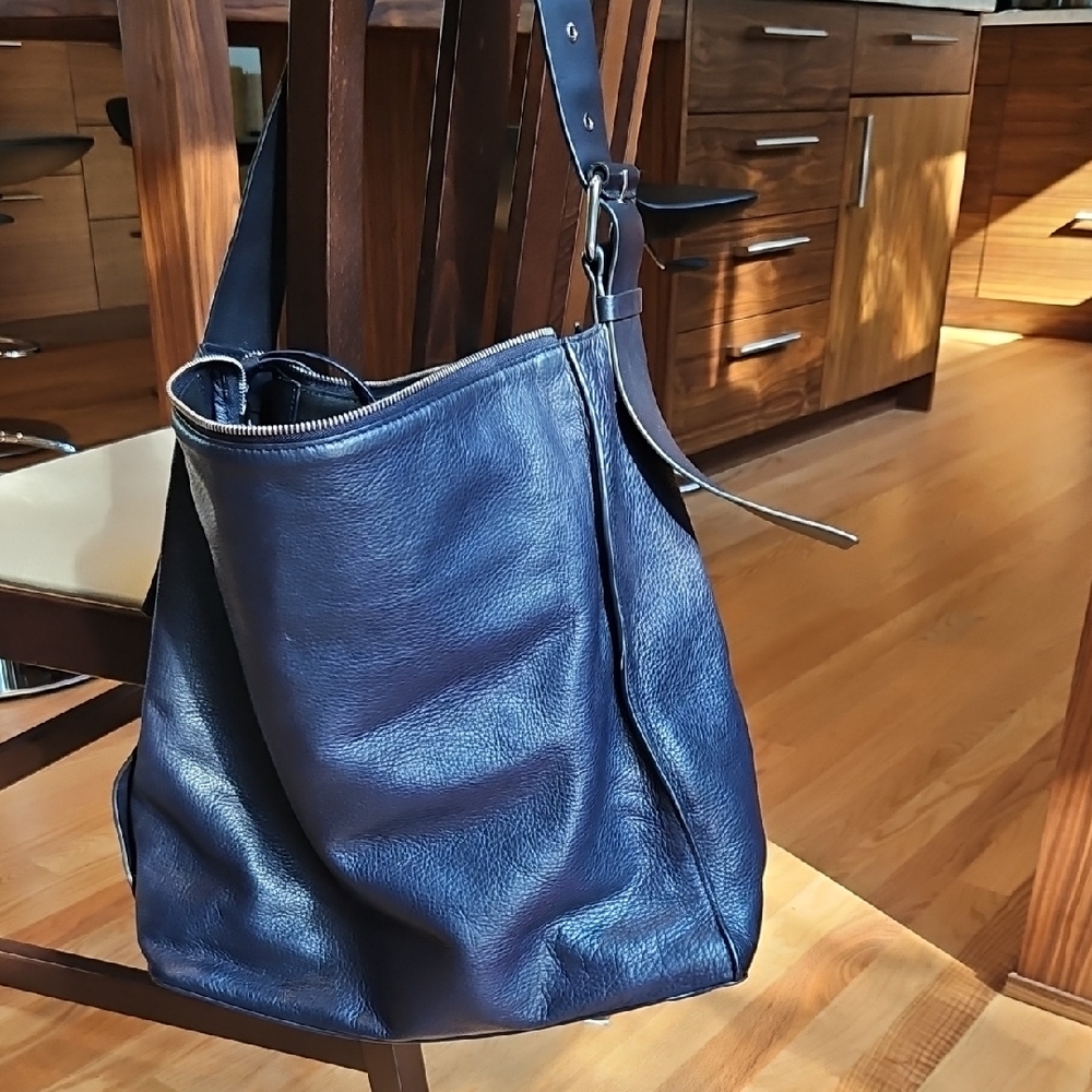 All Saints Dark Blue Leather Hobo Bag